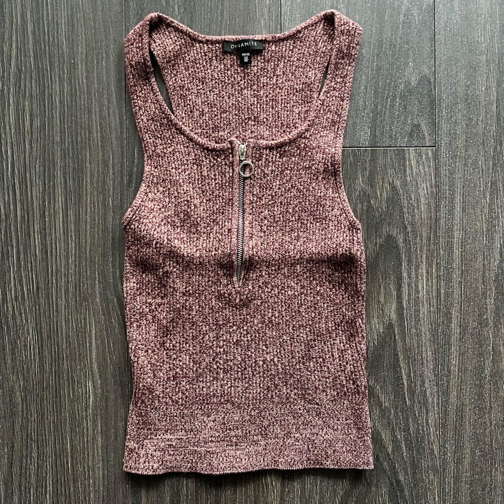 2/$15 Dynamite Half-Zip Ribbed Tank Top - XS